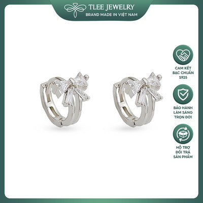 Khuyên tai bạc nữ TLEE tròn nơ bấm mini xinh xắn dáng ngắn TLEE JEWELRY B0102 (LIVE)