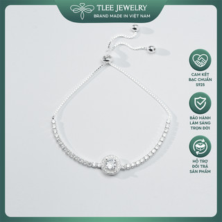 Lắc tay bạc TLEE dây rút đá tròn đính đá viền lấp lánh Tlee Jewelry LT0201