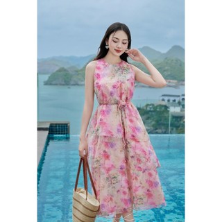 Đầm maxi cổ yếm phối đai xếp ly LD352