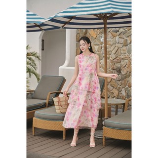 Đầm maxi cổ yếm phối đai xếp ly LD352