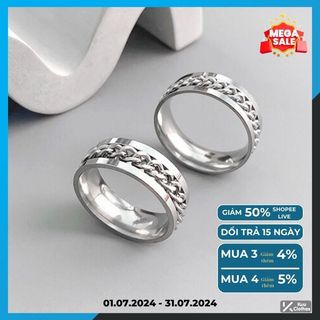 Nhẫn nam titan không gỉ Hiphop TIN Dây Xích Mặt Xoay Kuu Clothes Màu Bạc - Nhẫn Thời Trang Nam Cao Cấp Titan