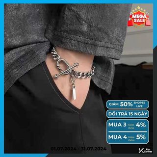 Lắc Tay Nam Cuban Vòng Tay Nam OT Streetwear Hiphop Kuu Clothes Màu Bạc Bản To Khóa Cài - Thép Titan Không Gỉ - OT