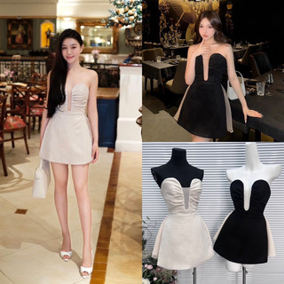 👗đầm suông nhún ngực tùng phối lưới dập ly