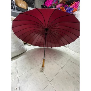 Ô dù cán gỗ 24 nan - MÀU ĐỎ ĐÔ - SIÊU BỀN, CHỐNG LẬT, CHỐNG TIA UV. Hàng đẹp, bảo hành 3 tháng