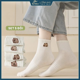 Tất vớ nữ cổ ngắn họa tiết sóc chuột dễ thương, chất liệu co giãn thoáng khí - Ekiu Shop