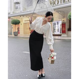 [KOL] Chân váy maxi túi chéo 2 bên MONO TALK xẻ tà thân sau, chất liệu Tuýt si B10002FT