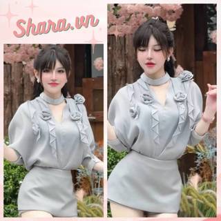 Set Áo Tơ Tay Lửng Phối Dây Hoa Thủ Công Mix Chân Váy Bút Chì SHARA SR1242 Bộ Áo Tơ Nữ Kèm Váy Tiểu Thư Siêu Xinh HM