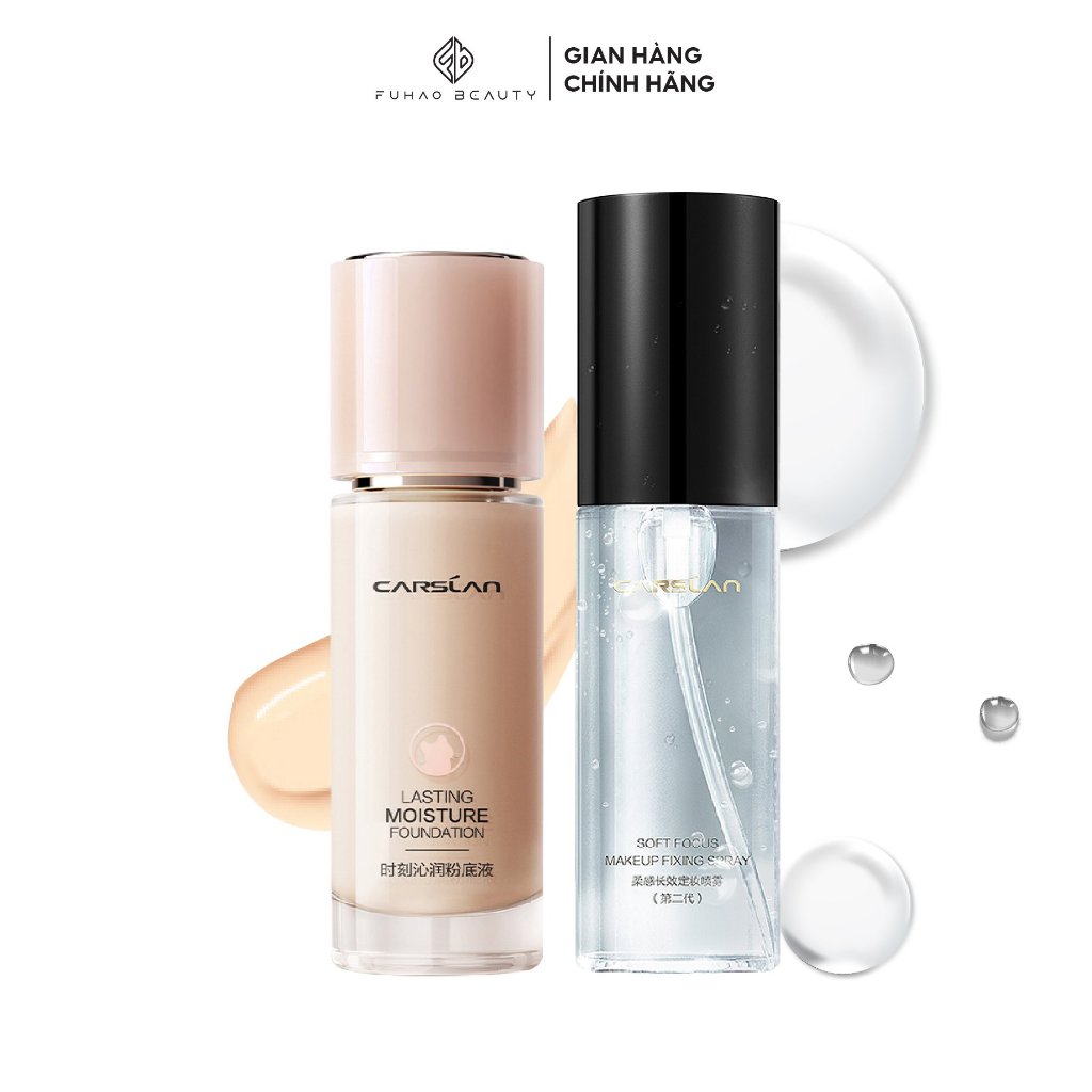 Combo Kem Nền Dưỡng Ẩm Kiềm Dầu 30g và Xịt Khoá Nền 50ml Carslan Cố Định Lớp Nền Suốt 24h