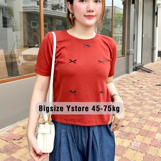 Áo thun baby tee bigsize gân nữ tôn dáng đính nơ phía trước dễ thương nữ tính - Ystore Bigsize