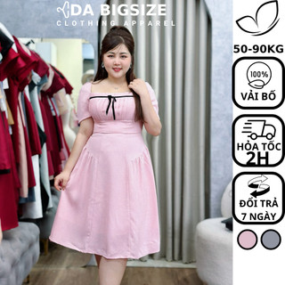 Dabigsize - Đầm Bigsize Nữ , Váy Dự Tiệc Sang Chảnh Dáng Xòe Xếp Ly Ngực Phối Nơ Chất Bố Cao Cấp Cho Người Mập 50-90kg