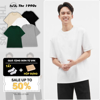 Áo Phông Trơn Tay Lỡ Nam Nữ The 1990s Năng Động Cotton Cao Cấp, Áo Thun Trắng Đen Unisex