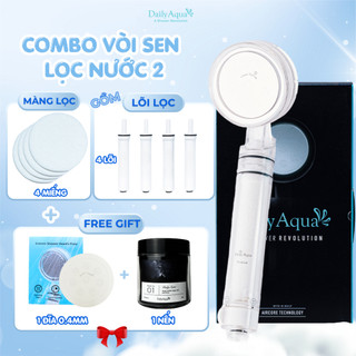 Combo Vòi Sen Lọc Nước Daily Aqua Kèm Lõi Lọc Nước và Màng Lọc - Tăng Áp, Loại Bỏ Bụi Bẩn, Tạp Chất