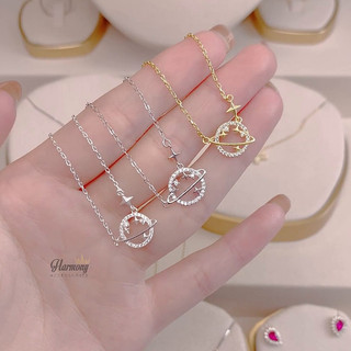 Dây chuyền bạc 925 nữ mặt địa cầu trăng sao tròn đính đá 2 màu Galaxy xinh xắn | HARMONY ACCESSORIES VC61