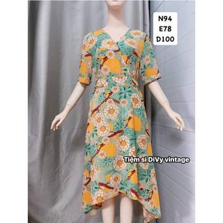 Đầm hoạ tiết hoa vàng voan lụa