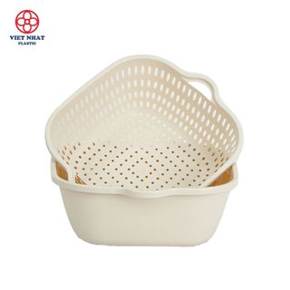 Bộ rổ vuông 2 lớp Việt Nhật gồm 6 chi tiết kèm chậu hứng nước rửa rau củ
