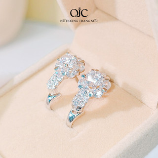 Bông tai nữ bạc S925 xi bạch kim đính đá CZ QJC cao cấp chống chầy xước xỉn màu lấp lánh sang trọng tinh tế - B98XI