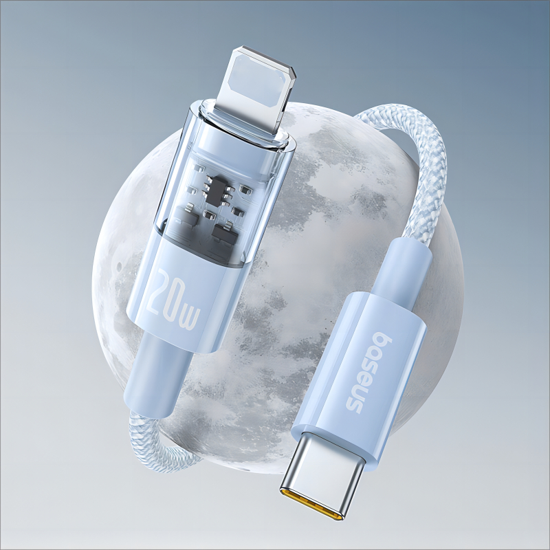 Cáp sạc Baseus Gem USB-C sang PD 20W Chip nhận dạng thông minh thẩm mỹ trong suốt sạc nhanh