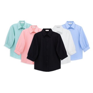 ÁO SƠ MI NỮ VINTAGE TRẮNG TRƠN TAY LỬNG SIÊU XINH AM96