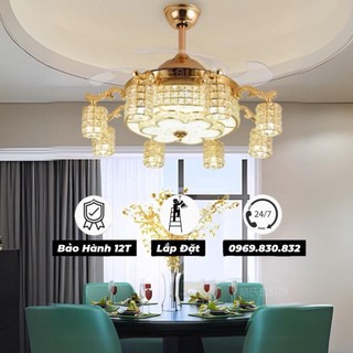 Quạt trần đèn dấu Cánh DQ00568, cánh cụp cánh xòe có 3 chế độ ánh sáng quạt tàng hình