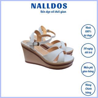 "Tặng mẹ" Sandal quai chéo NALLDOS quai da đế xuồng PU nguyên khối cao 9cm nhẹ và chống trượt