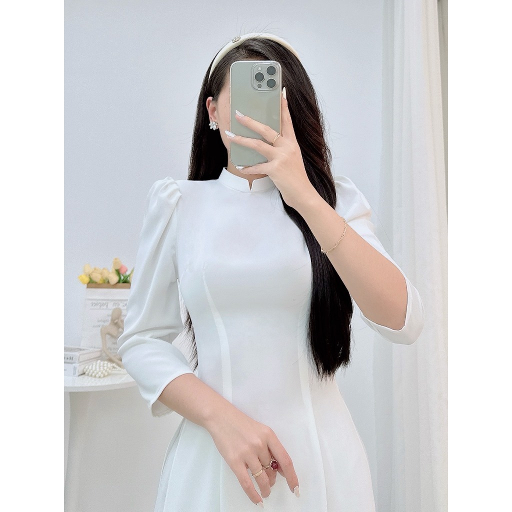 Áo dài trắng học sinh, tay bồng, tay lỡ, lụa Mỹ cao cấp - CiCi Thùy Clothing Áo Dài Trắng Học Sinh
