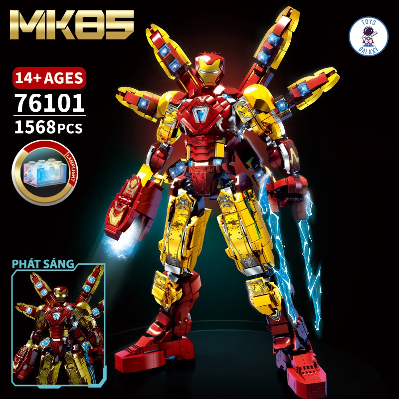 Đồ Chơi Lắp Ráp Mô Hình Iron Man MK85 Phát Sáng Robot Người Máy Có Kiếm Laser Người Nhện Spider-Man