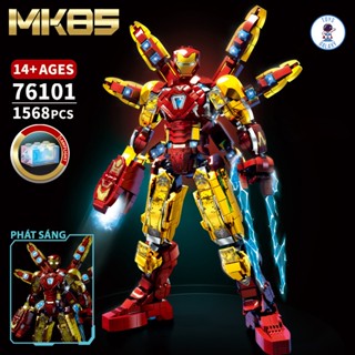 Đồ Chơi Lắp Ráp Mô Hình Iron Man MK85 Phát Sáng Robot Người Máy Có Kiếm Laser Người Nhện Spider-Man
