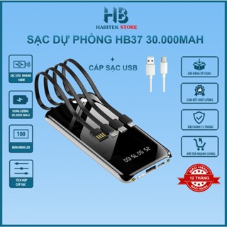 Sạc dự phòng HABITEK HB37 30.000 Mah Tích Hợp 4 Cáp Sạc Hiển Thị Đèn Led Full Màn Hình Dung Tích Lớn