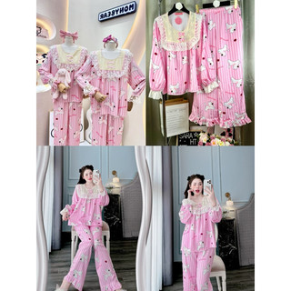 Đồ bộ tay dài quần dài CHẤT XƯỚC TIỂU THƯ CHÓ HỒNG
