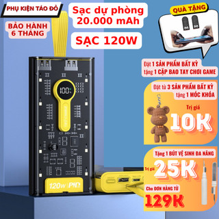 Sạc Dự Phòng Trong Suốt 20.000mAh Sạc Nhanh PD Công Suất 120W Màn Hình Led Có 3 Dây Sạc Cắm Đa Năng Sạc Nhanh