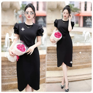 ( HÀNG QUẢNG CHÂU CAO CẤP) ĐẦM CỔ TRÒN - EO BO THUN – TAY KẾT HOA - XINH XẮN ( CC280524395 )