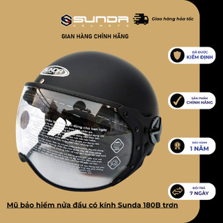 Mũ bảo hiểm nửa đầu có kính Sunda 180B trơn (nhiều màu)