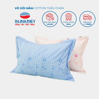 Vỏ gối nằm cotton thêu chân size 4070cm - 100% cotton mềm mại, thoáng mát, bền màu - hoa lá - thanh thuy