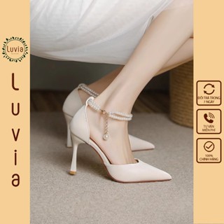 Giày cao gót 7 phân gót nhọn mũi sục phối dây ngọc phù hợp đi dự tiệc Luvia 123CG