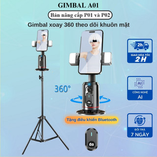 (Tặng Remote) Gimbal AI bản cao cấp P01 full phụ kiện xoay 360 độ, tích hợp đèn trợ sáng, Điều khiển từ xa