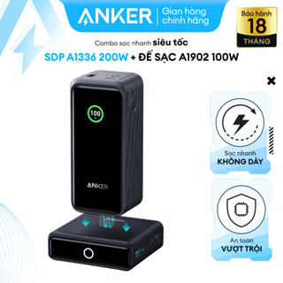 Combo Đế & Sạc Đa Cổng: 1 Cổng Pogo+1 Cổng USB 2 Cổng USB-C - A1902+Sạc Dự Phòng Anker Prime Công Suất 200W 20.000 A1336