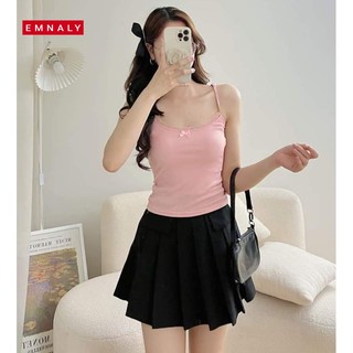 Áo 2 Dây Viền Ren EMNALY Phối Nơ Chất Thun Co Giãn Phong Cách Ngọt Ngào, Labibi