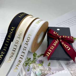 Ruy Băng Lụa 2,5CM Chữ Đồng Họa TIết Love Is Eternal Bó Hoa Đẹp