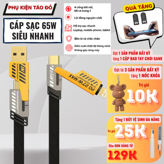 Cáp sạc nhanh 3 trong 1 công suất 65w cáp sạc đa năng 4 in 1, cáp sạc 3 in 1, dây sạc 3 đầu cổng sạc usb, type c, i.p