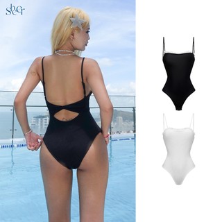 Bodysuit 2 dây phối ren khoét hở lưng - sheer