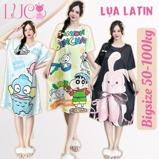 (Bigsize 50-100kg) Đầm Váy ngủ mặc nhà Lụa Latin cổ tròn thoáng mát phom to (mẹ bầu - sau sinh mặc được)