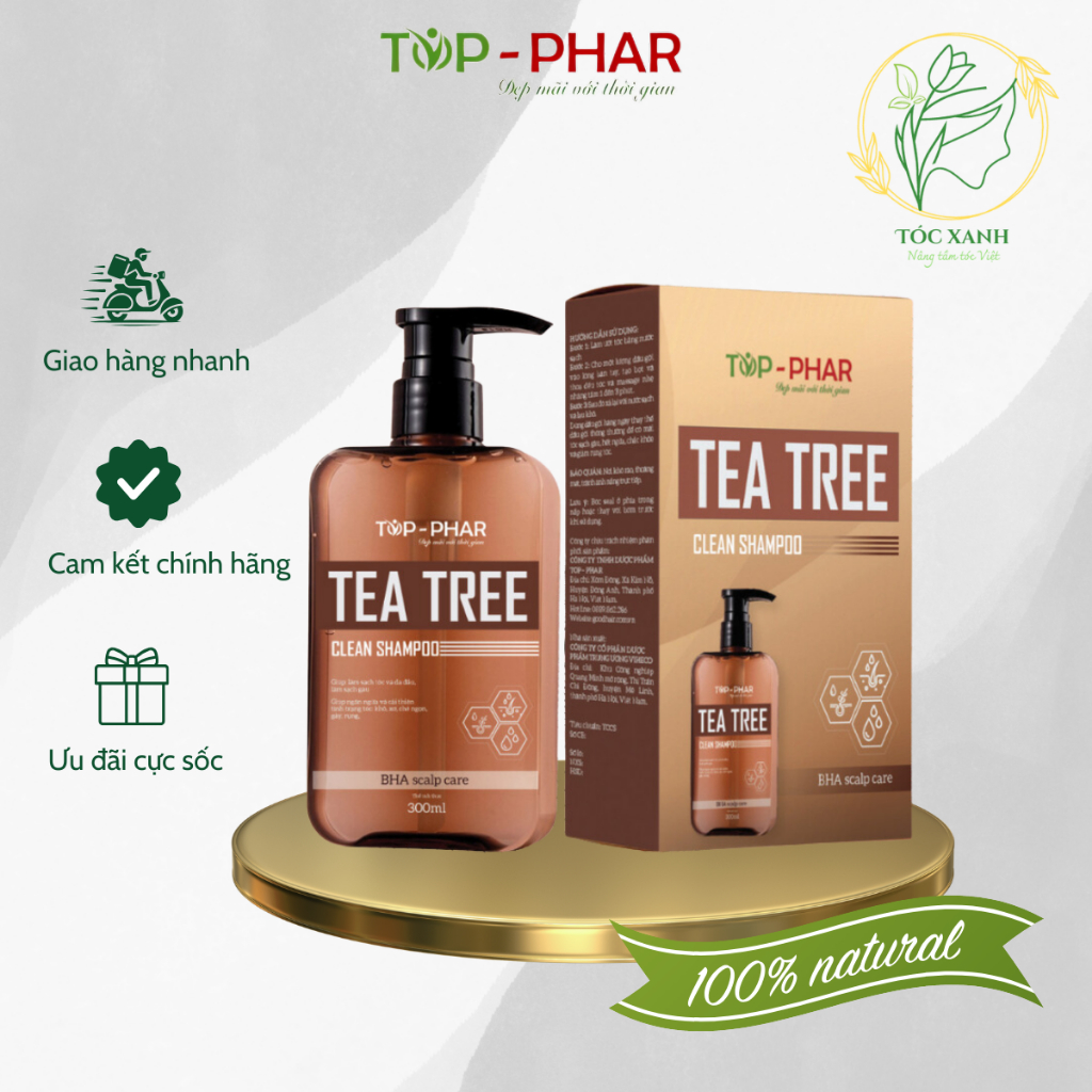 Dầu gội đầu tràm trà hỗ trợ trị nấm, mọc tóc, tinh chất BHA kiềm dầu Tea Tree Clean Shampoo 300ml