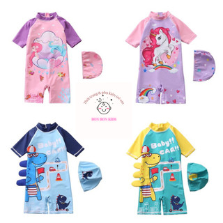 Đồ bơi cho bé trai bé gái liền thân kèm mũ size 10-30kg, bikini cho bé gái liền thân hoạ tiết hoạt hình, đồ bơi cho bé