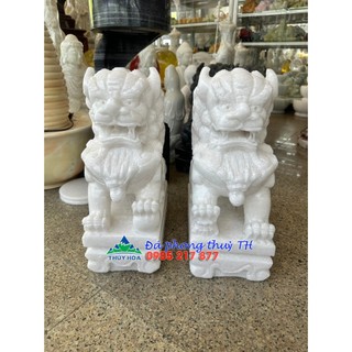 Cặp tượng Kỳ Lân phong thủy gác cổng đá trắng - Cao 40cm