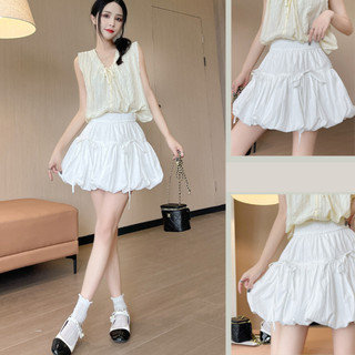  Chân váy bí ngô ngắn dáng phồng 2 tầng buộc nơ chất gió mềm Chân váy ngắn 2 màu basic dễ phối đồ Hottrend BigSize 18HQ 