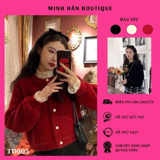 Áo Cardigan Len Lông Thỏ cúc ngọc siêu xinh 3 màu , phối đồ phong cách tiểu thư , áo ren sang chảnh hàng QC -TD005
