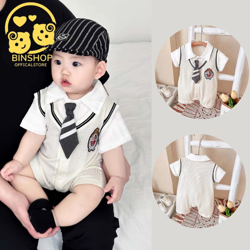 Body công tử cho bé trai dễ thương, Bodysuit cho bé chất thun tăm mềm mát, Body cho bé trai mẫu Quần áo sơ sinh 0-12M