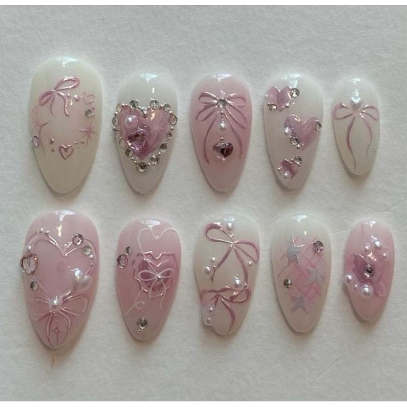 móng giả_nail box móng thiết kế nơ hồng