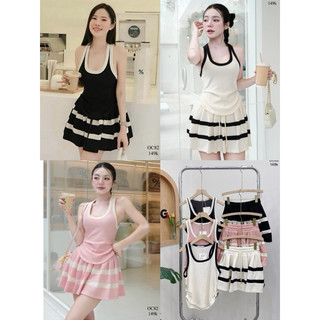 Set áo thun tăm ba lỗ chân váy xoè phối viền boconganh oc82