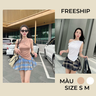 [ CHOÁY HÀNG ] Set Váy Kẻ Áo Xoắn Vai